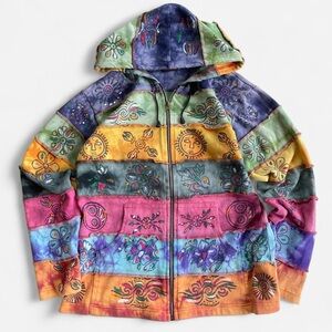 Rising International Multicolor Tie Dye Painted Layer Boho Hippie Hooded Jacket